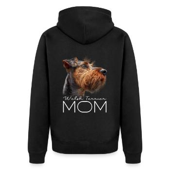 Welsh Terrier Mom - Unisex Premium Organic Zip Hoodie - black - Back - Nico (187cm)