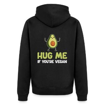 Hug me if you're vegan, - Unisex Premium Organic Zip Hoodie - black - Back - Nico (187cm)