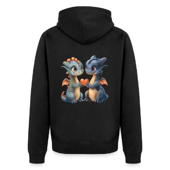 Drache Liebe Valentinstag Niedlich - Unisex Premium Bio Zip Hoodie - Schwarz - Hinten - Nico (187cm)