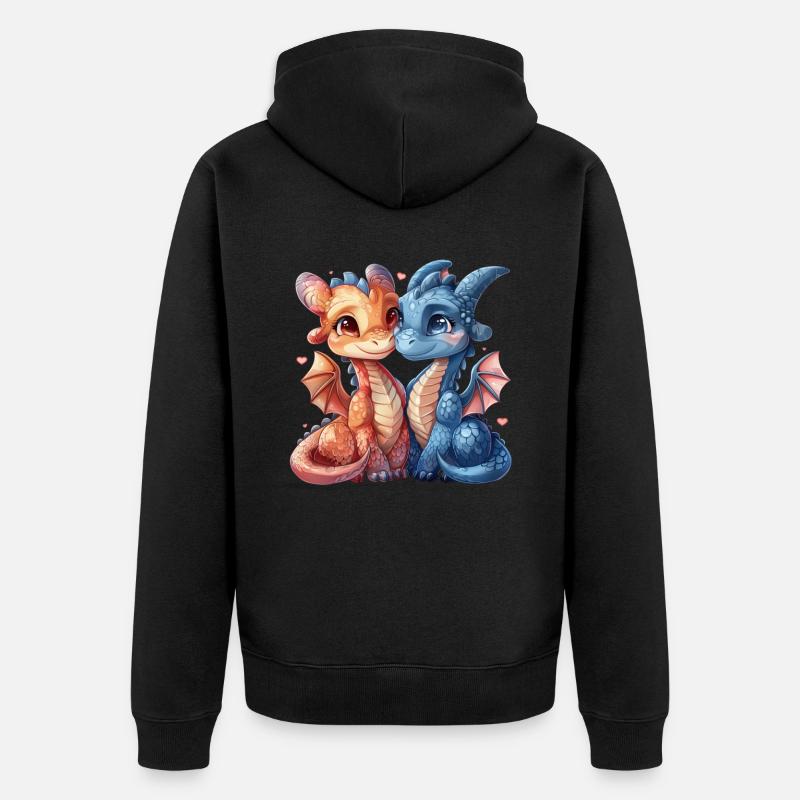 In Love Dragons Saint-Valentin Mignon - Veste à capuche bio Premium Unisexe - noir
