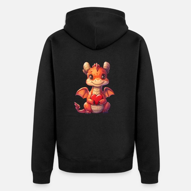 Coeur de dragon Saint-Valentin mignon - Veste à capuche bio Premium Unisexe - noir