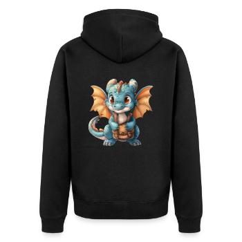 Drache Schulranzen Drache Kinder Niedlich - Unisex Premium Bio Zip Hoodie - Schwarz - Hinten - Nico (187cm)