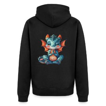Drache Yoga Kawaii Drache Niedlich - Unisex Premium Bio Zip Hoodie - Schwarz - Hinten - Nico (187cm)