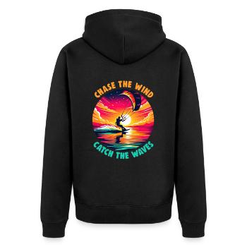 Kitesurfing Chase the wind catch the waves - Unisex Premium Organic Zip Hoodie - black - Back - Nico (187cm)