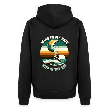 Kitesurfing Wind in my hair kite in the air - Unisex Premium Organic Zip Hoodie - black - Back - Nico (187cm)