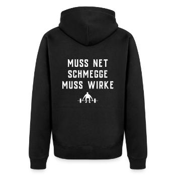 Gym Tshirt Lustig Fitness Workout Fitnessstudio - Unisex Premium Bio Zip Hoodie - Schwarz - Hinten - Nico (187cm)