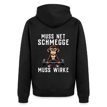 Gym Tshirt Lustig Fitness Workout Fitnessstudio - Unisex Premium Bio Zip Hoodie - Schwarz - Hinten - Nico (187cm)
