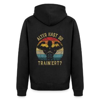 Gym Tshirt Lustig Fitness Workout Fitnessstudio - Unisex Premium Bio Zip Hoodie - Schwarz - Hinten - Nico (187cm)