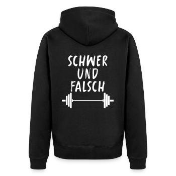 Gym Tshirt Lustig Fitness Workout Fitnessstudio - Unisex Premium Bio Zip Hoodie - Schwarz - Hinten - Nico (187cm)