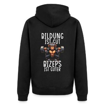 Gym Tshirt Lustig Fitness Workout Fitnessstudio - Unisex Premium Bio Zip Hoodie - Schwarz - Hinten - Nico (187cm)