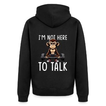 Gym Tshirt Lustig Fitness Workout Fitnessstudio - Unisex Premium Bio Zip Hoodie - Schwarz - Hinten - Nico (187cm)