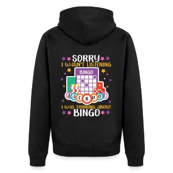 Bingo Player Sorry I Wasn't - Unisex Premium Bio Zip Hoodie - Schwarz - Hinten - Nico (187cm)