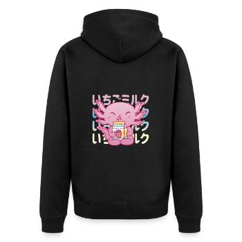 Lustiges Axolotl Trinken - Unisex Premium Bio Zip Hoodie - Schwarz - Hinten - Nico (187cm)
