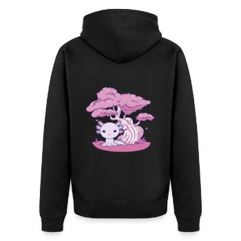 Lustiges Axolotl - Unisex Premium Bio Zip Hoodie - Schwarz - Hinten - Nico (187cm)