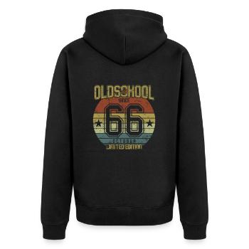 October 1966 - Geburtstag im Oktober Oldschool - Unisex Premium Bio Zip Hoodie - Schwarz - Hinten - Nico (187cm)