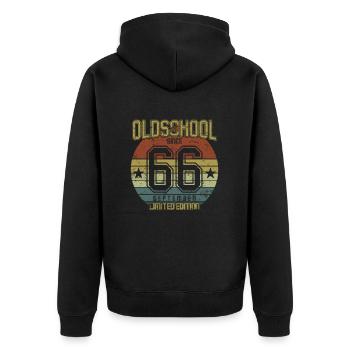 September 1966 - Geburtstag im September Oldschool - Unisex Premium Bio Zip Hoodie - Schwarz - Hinten - Nico (187cm)