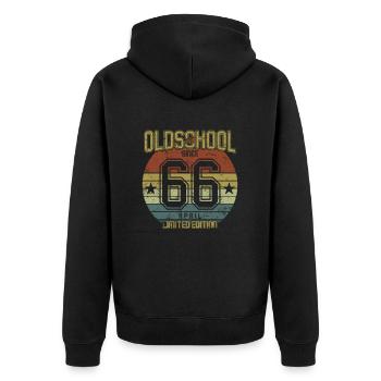 April 1966 - Geburtstag im April Oldschool - Unisex Premium Bio Zip Hoodie - Schwarz - Hinten - Nico (187cm)
