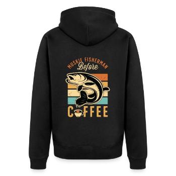 Pêcheur de maskinongé avant l’amateur de café de pêche musqué - Veste à capuche bio Premium Unisexe - noir - Dos - Nico (187cm)