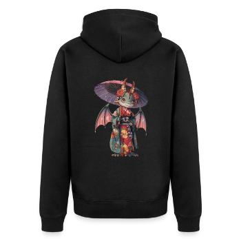Dragon Giesha Kawaii Kids - Unisex Premium Organic Zip Hoodie - black - Back - Nico (187cm)