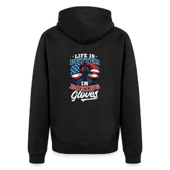 Boxing Better With Boxing Gloves America - Unisex Premium Organic Zip Hoodie - black - Back - Nico (187cm)