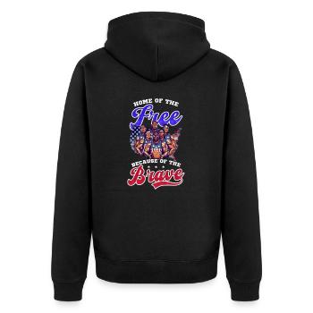 4. Juli Basketball Home Of Free Weil Mutig - Unisex Premium Bio Zip Hoodie - Schwarz - Hinten - Nico (187cm)