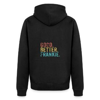 Cool guys are called Frankie - Unisex Premium Organic Zip Hoodie - black - Back - Nico (187cm)
