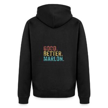 Cool guys are called Marlon - Unisex Premium Bio Zip Hoodie - Schwarz - Hinten - Nico (187cm)