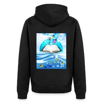 Frutiger Aero Aesthetic Tech Book Butterfly - Unisex Premium Bio Zip Hoodie - Schwarz - Hinten - Nico (187cm)