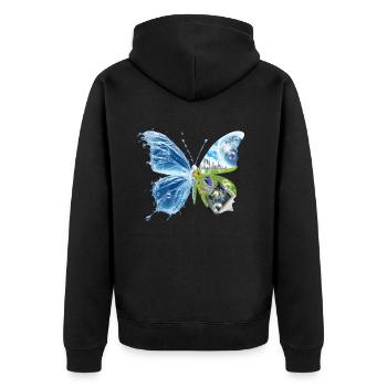 Frutiger Aero Aesthetic Butterfly Computer Fishes - Unisex Premium Bio Zip Hoodie - Schwarz - Hinten - Nico (187cm)