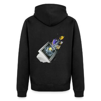 Frutiger Aero Aesthetic Tech Computer Aquarium - Unisex Premium Bio Zip Hoodie - Schwarz - Hinten - Nico (187cm)