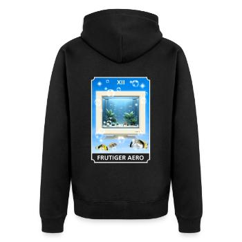 Frutiger Aero Aesthetic Tech Computer Aquarium - Unisex Premium Bio Zip Hoodie - Schwarz - Hinten - Nico (187cm)