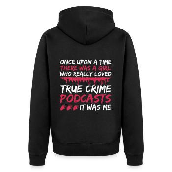 True-crime-podcasts-liebhaber-design - Unisex Premium Bio Zip Hoodie - Schwarz - Hinten - Nico (187cm)