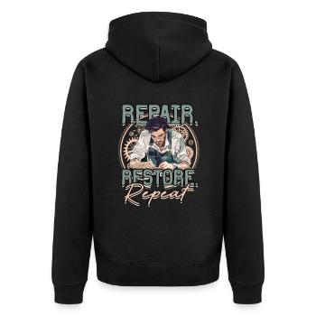 Uhrmacher Uhrmacherei Repair Restore Repeat - Unisex Premium Bio Zip Hoodie - Schwarz - Hinten - Nico (187cm)