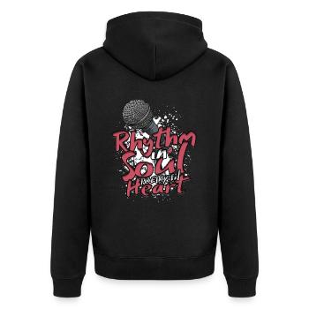 Poetry Slam Rhythm in soul, poetry in heart - Unisex Premium Bio Zip Hoodie - Schwarz - Hinten - Nico (187cm)