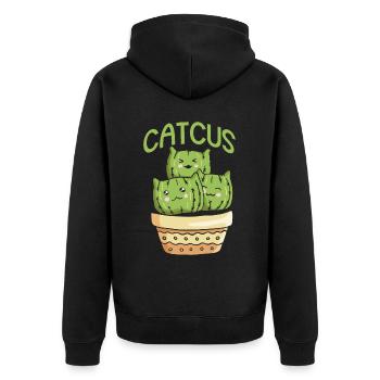 Cat Cactus Succulent Cactus Lover - Unisex Premium Organic Zip Hoodie - black - Back - Nico (187cm)
