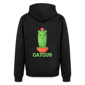 Cat Cactus Succulent Cactus Lover - Unisex Premium Organic Zip Hoodie - black - Back - Nico (187cm)
