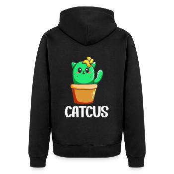 Cat Cactus Succulent Cactus Lover - Unisex Premium Organic Zip Hoodie - black - Back - Nico (187cm)