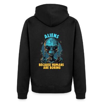 SciFi umd Außerirdische Aliens und Ufo Fan - Unisex Premium Bio Zip Hoodie - Schwarz - Hinten - Nico (187cm)