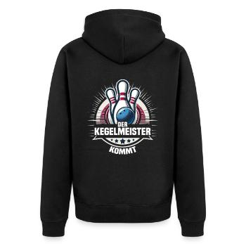 Der Kegelmeister kommt Kegel Kegelverein Design - Unisex Premium Bio Zip Hoodie - Schwarz - Hinten - Nico (187cm)