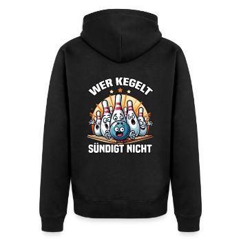 Wer kegelt sündigt nicht Kegel Kegelverein Design - Unisex Premium Bio Zip Hoodie - Schwarz - Hinten - Nico (187cm)
