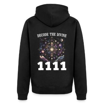 Engelszahl Spirituelle Begleitung Numerologie - Unisex Premium Bio Zip Hoodie - Schwarz - Hinten - Nico (187cm)