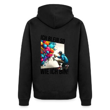 ich bleibe so wie ich bin Street Art Graffiti - Unisex Premium Bio Zip Hoodie - Schwarz - Hinten - Nico (187cm)