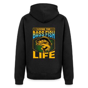 Das Leben der Barschfische leben - Unisex Premium Bio Zip Hoodie - Schwarz - Hinten - Nico (187cm)