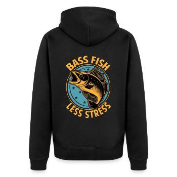 Bassfischen, weniger Stress - Unisex Premium Bio Zip Hoodie - Schwarz - Hinten - Nico (187cm)