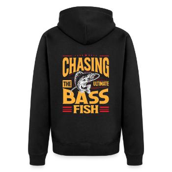 Auf der Jagd nach dem ultimativen Barschfisch - Unisex Premium Bio Zip Hoodie - Schwarz - Hinten - Nico (187cm)