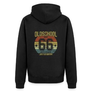 December 1966 - Geburtstag im Dezember Oldschool - Unisex Premium Bio Zip Hoodie - Schwarz - Hinten - Nico (187cm)