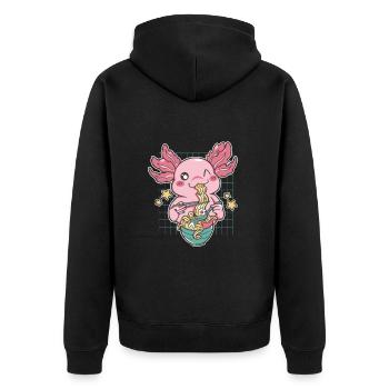 Lustiges Axolotl Ramen - Unisex Premium Bio Zip Hoodie - Schwarz - Hinten - Nico (187cm)