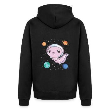 Funny Axolotl Space - Unisex Premium Organic Zip Hoodie - black - Back - Nico (187cm)