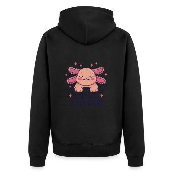 Lustiges Axolotl Schlafen - Unisex Premium Bio Zip Hoodie - Schwarz - Hinten - Nico (187cm)