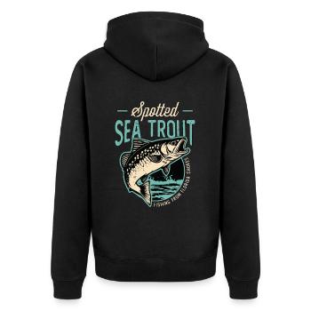 Pêche à la truite Pêche à la truite de mer tachetée Pêcheur à la ligne - Veste à capuche bio Premium Unisexe - noir - Dos - Nico (187cm)
